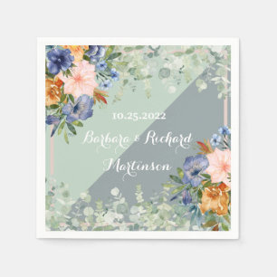 Serviette En Papier Mariage vert de pêche bleu foncé