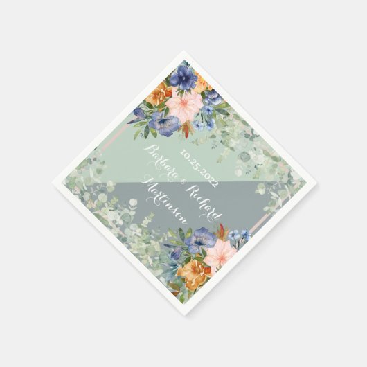 Serviette En Papier Mariage vert de pêche bleu foncé (Coin)
