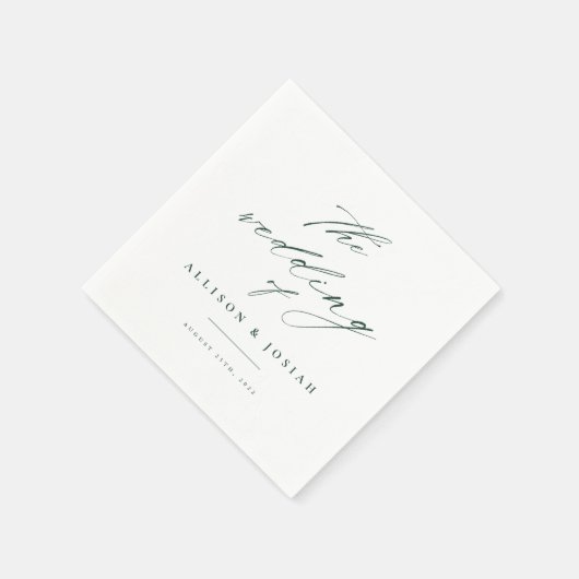 Serviette En Papier Mariage vert de script simple (Coin)