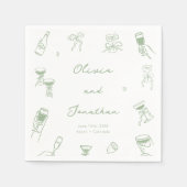 Serviette En Papier Mariage Vert Dessiné à la Main (Devant)