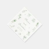 Serviette En Papier Mariage Vert Dessiné à la Main (Coin)