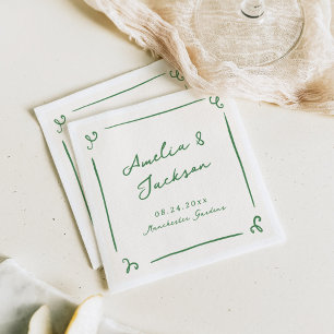 Serviette En Papier Mariage Vert Dessiné à la Main de Manière Fantaisi