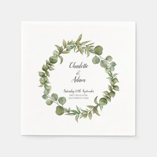 Serviette En Papier Mariage Vert Eucalyptus de Forêt (Devant)