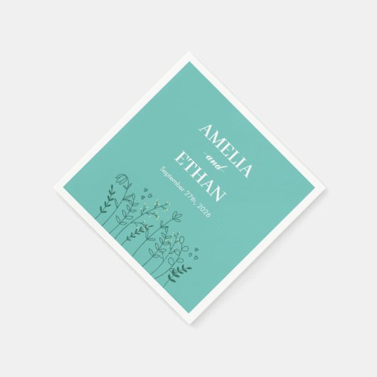 Serviette En Papier Mariage vert fleur sauvage (Coin)