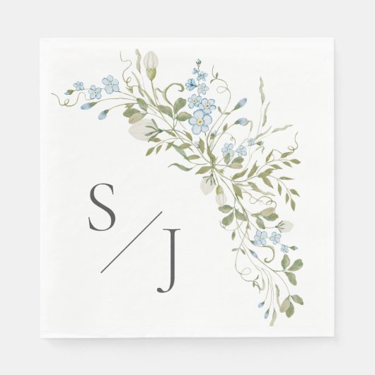 Serviette En Papier Mariage vert Fleur sauvage bleu printemps (Devant)