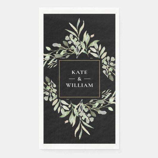Serviette En Papier Mariage Vert Foncé Et Blanc Or (Devant)