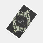 Serviette En Papier Mariage Vert Foncé Et Blanc Or (Coin)