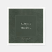 Serviette En Papier Mariage vert foncé simple moderne élégant (Devant)