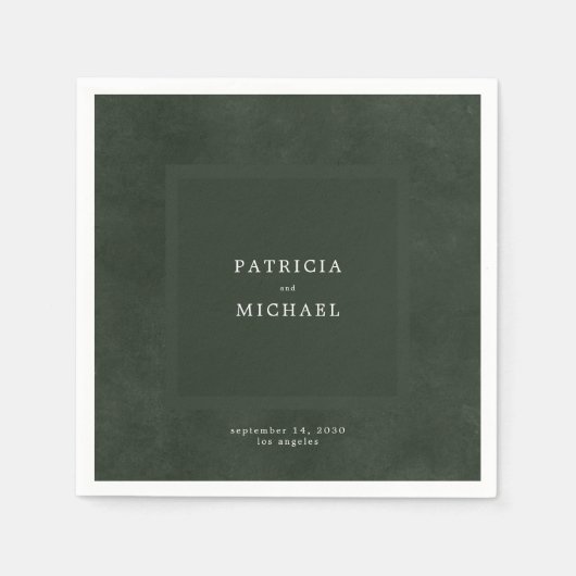 Serviette En Papier Mariage vert foncé simple moderne élégant (Devant)