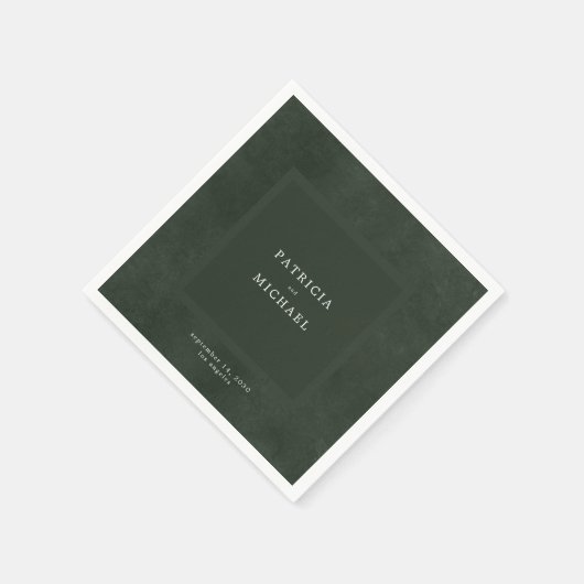 Serviette En Papier Mariage vert foncé simple moderne élégant (Coin)