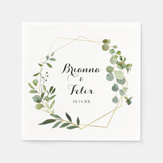 Serviette En Papier Mariage vert géométrique Tropical Gold Napkin (Devant)