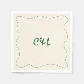 Serviette En Papier Mariage vert maquis rétro manuscrit (Devant)