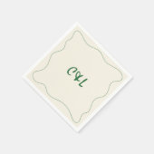 Serviette En Papier Mariage vert maquis rétro manuscrit (Coin)