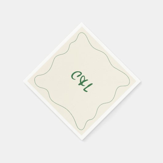 Serviette En Papier Mariage vert maquis rétro manuscrit (Coin)