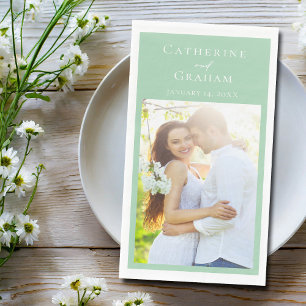 Serviette En Papier Mariage Vert Menthe Élégant Photo Personnalisée