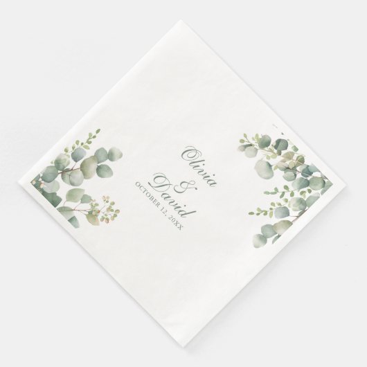 Serviette En Papier Mariage vert moderne Eucalyptus (Coin)