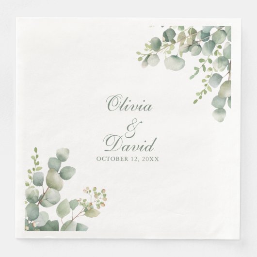 Serviette En Papier Mariage vert moderne Eucalyptus (Devant)