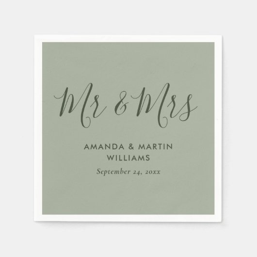 Serviette En Papier Mariage vert moderne Sage (Devant)