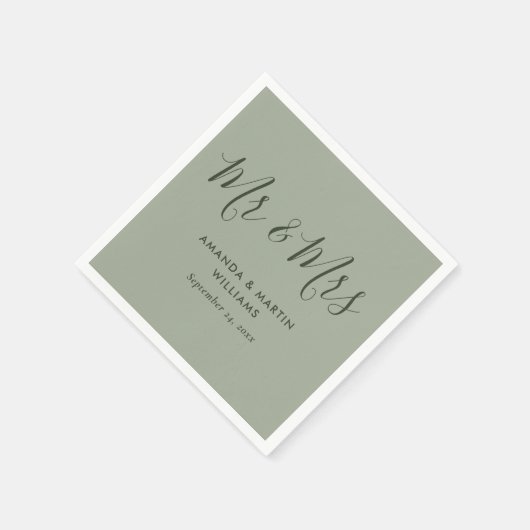 Serviette En Papier Mariage vert moderne Sage (Coin)