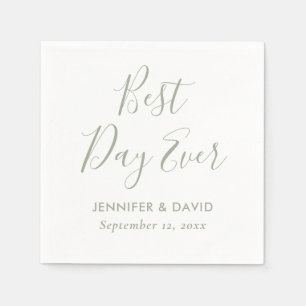 Serviette En Papier Mariage vert moderne Sage Script