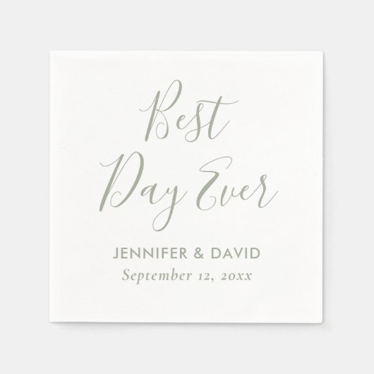 Serviette En Papier Mariage vert moderne Sage Script (Devant)