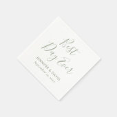 Serviette En Papier Mariage vert moderne Sage Script (Coin)
