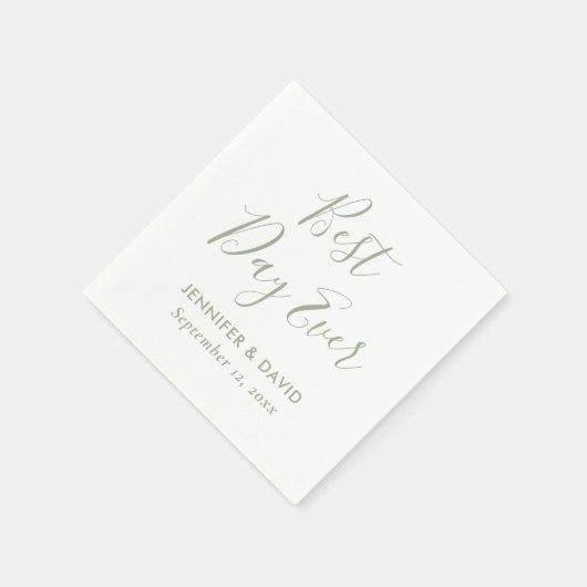 Serviette En Papier Mariage vert moderne Sage Script (Coin)