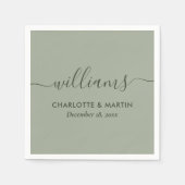 Serviette En Papier Mariage vert moderne Sage Script (Devant)