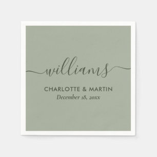 Serviette En Papier Mariage vert moderne Sage Script
