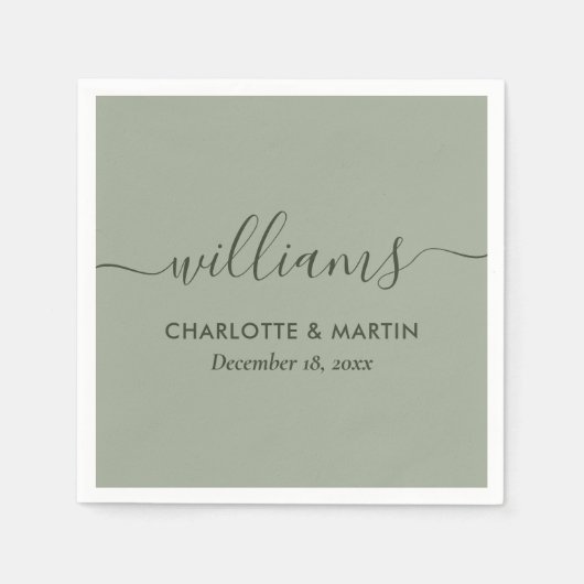 Serviette En Papier Mariage vert moderne Sage Script (Devant)