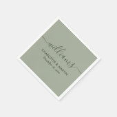 Serviette En Papier Mariage vert moderne Sage Script (Coin)