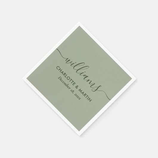 Serviette En Papier Mariage vert moderne Sage Script (Coin)