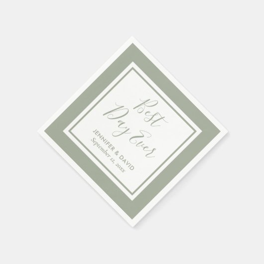 Serviette En Papier Mariage vert moderne Sage Script (Coin)
