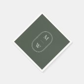 Serviette En Papier Mariage vert monogramme minimaliste (Coin)