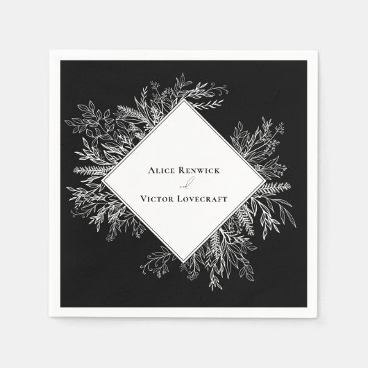 Serviette En Papier Mariage vert noir et blanc (Devant)