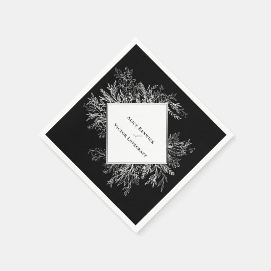 Serviette En Papier Mariage vert noir et blanc (Coin)