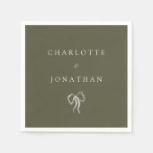 Serviette En Papier Mariage vert olive élégant moderne (Devant)