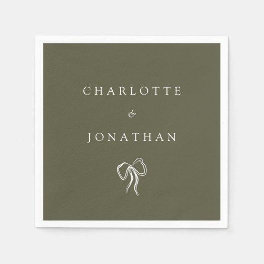 Serviette En Papier Mariage vert olive élégant moderne (Devant)