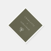 Serviette En Papier Mariage vert olive élégant moderne (Coin)