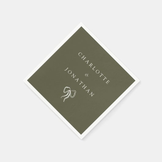 Serviette En Papier Mariage vert olive élégant moderne (Coin)