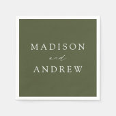 Serviette En Papier Mariage vert olive élégant moderne (Devant)