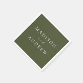 Serviette En Papier Mariage vert olive élégant moderne (Coin)