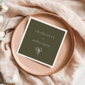 Serviette En Papier Mariage vert olive élégant moderne