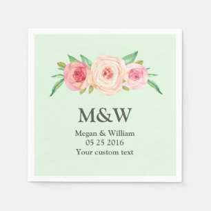 Serviette En Papier Mariage vert rose rose floral Napkin