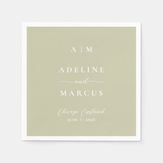 Serviette En Papier Mariage vert Sage Olive (Devant)