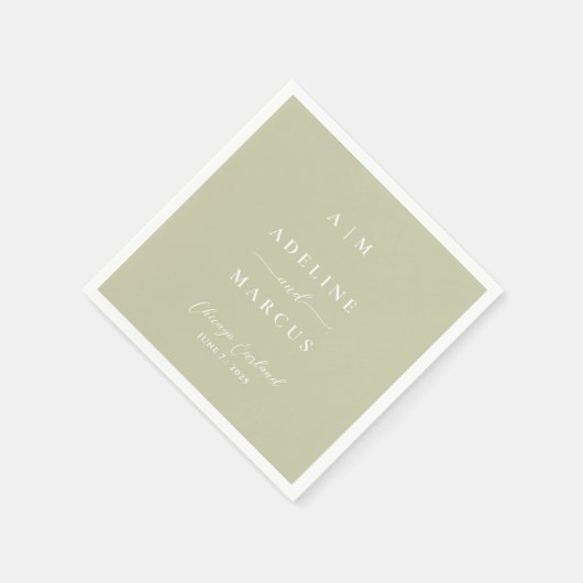 Serviette En Papier Mariage vert Sage Olive (Coin)