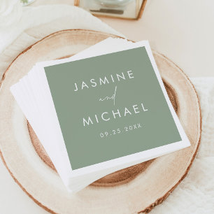 Serviette En Papier Mariage Vert Sauge Écriture Moderne