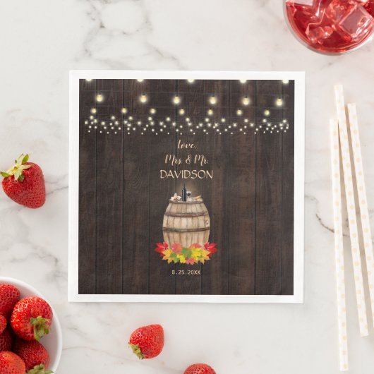 Serviette En Papier Mariage Vignoble en barrique automne Folithe (En situation)