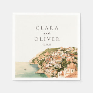 Serviette En Papier Mariage Village Positano Coucher de Soleil Vue sur