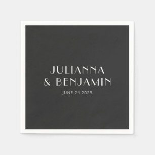 Serviette En Papier Mariage vintage Art Déco Noir Simple Personnalisé